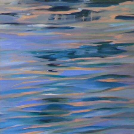 A painting of water with blue and yellow colors