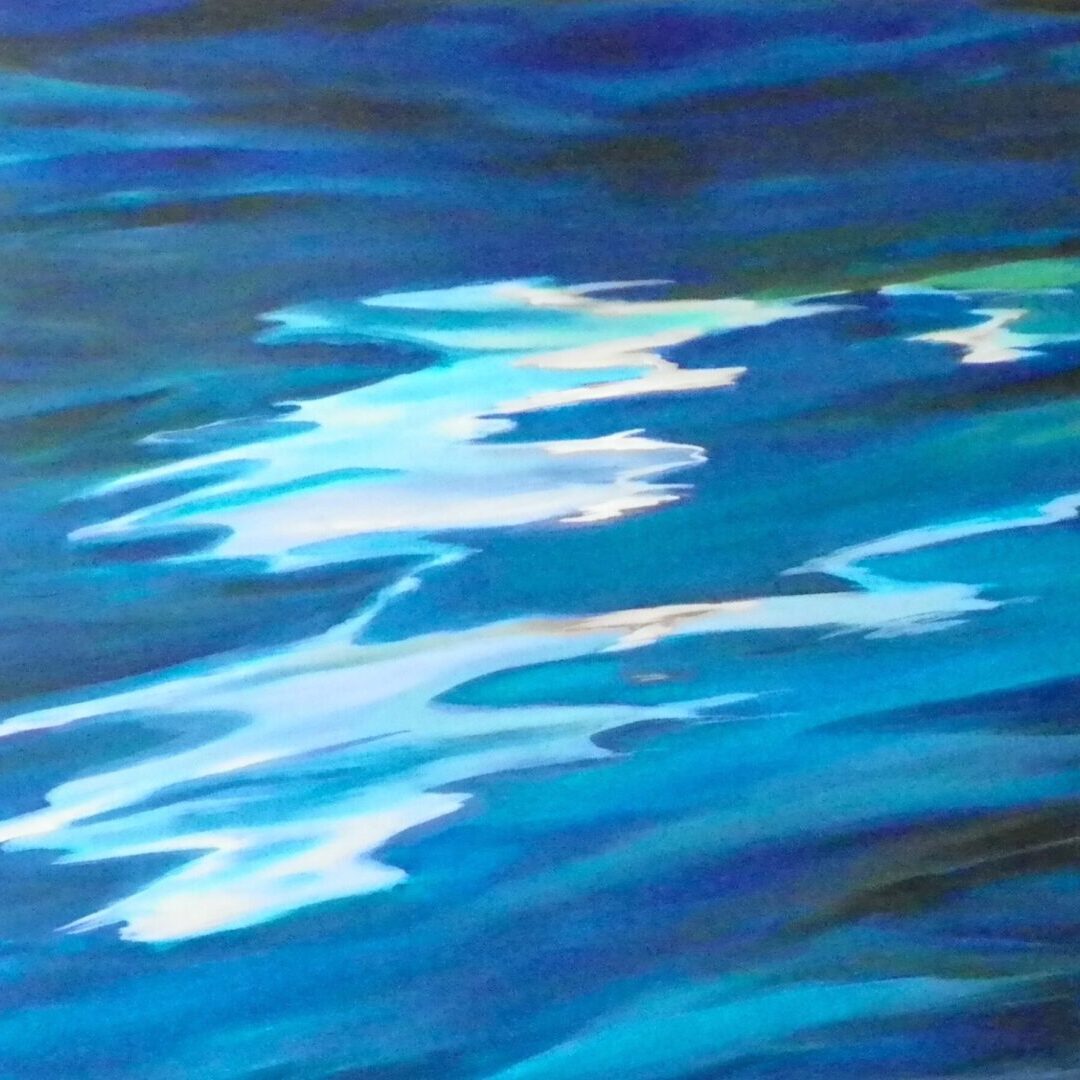 A painting of water with white and blue colors