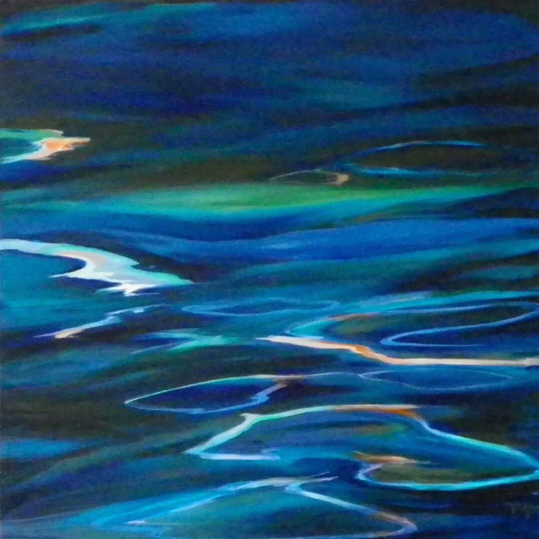 A painting of water with blue and green colors