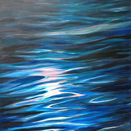 A painting of water with blue and white colors