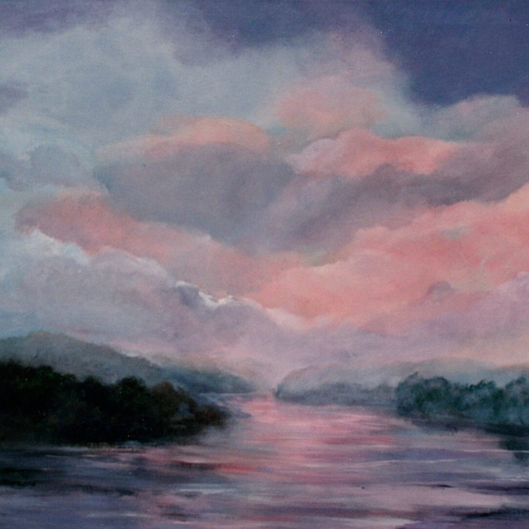 A painting of the sky and water